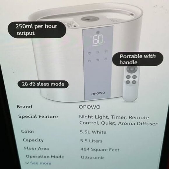 Opowo Cool Mist Humidifier – Ultrasonic Air Humidifier for Bedroom & Office - Picture 2 of 2